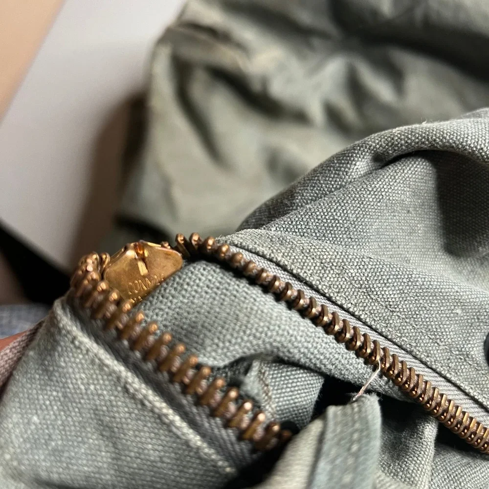 Vintage 80s Military Canvas Duffel Bag Olive Drab Conmar Brass Zipper Large